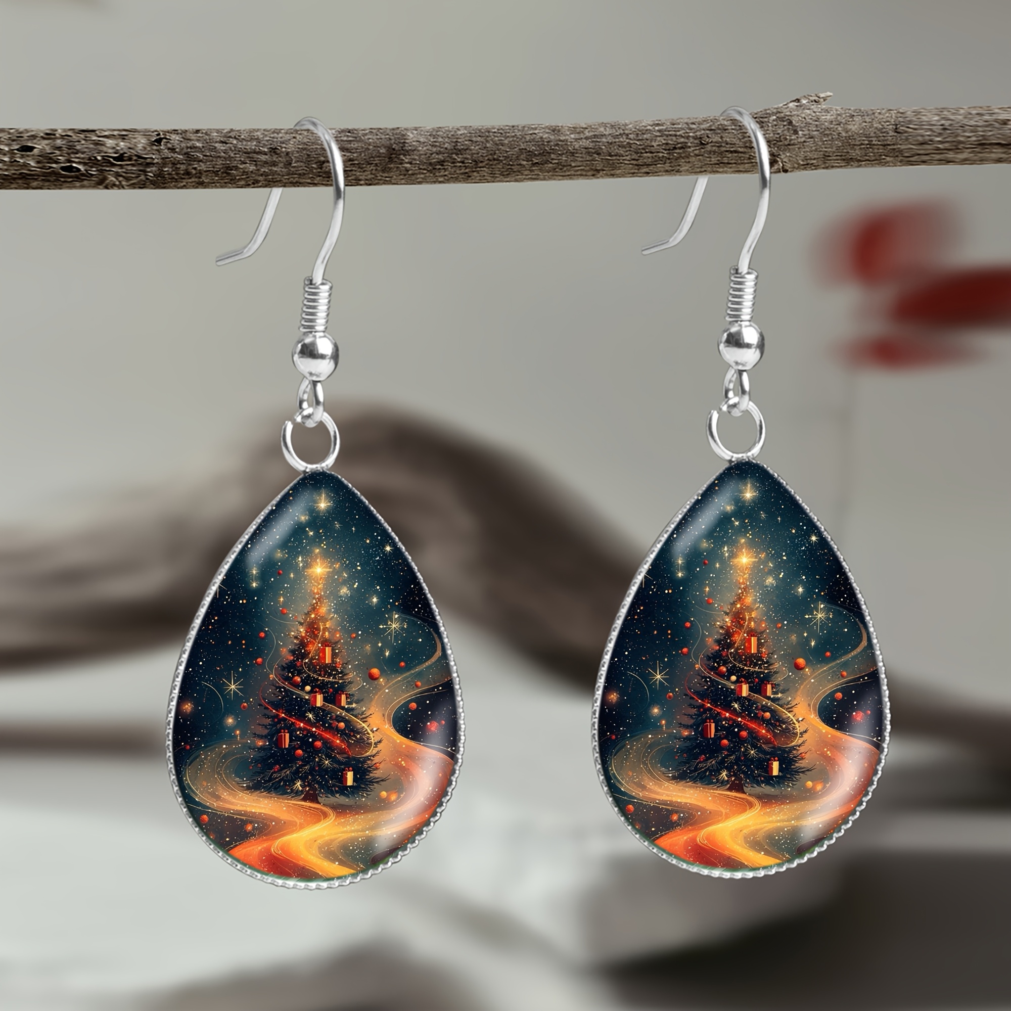 Christmas Tree Pattern Stainless Steel Earrings, Holiday Gift